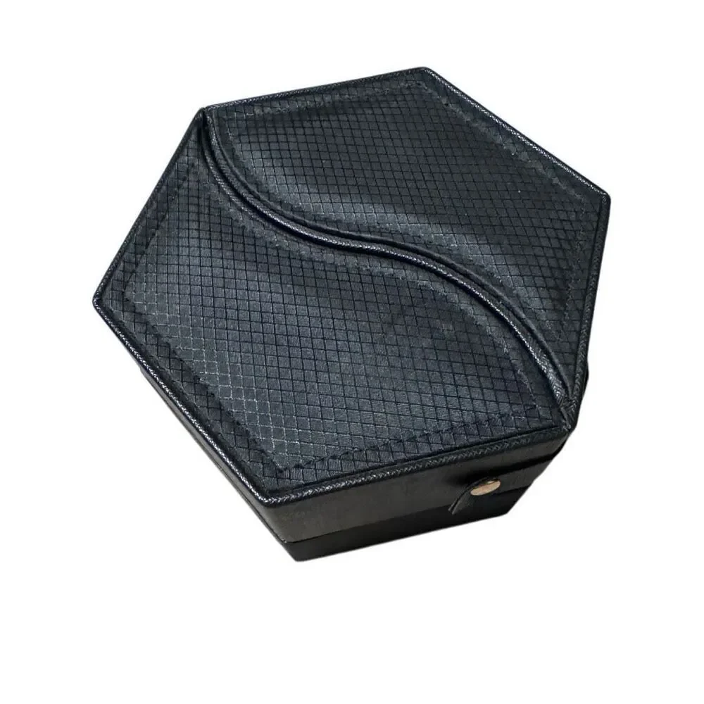 Hexagon Jewelry Box Swivel Compact Slide Outs Multi Compartment in Black